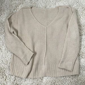 Lucky cream cotton v neck chunky knit boho sweater